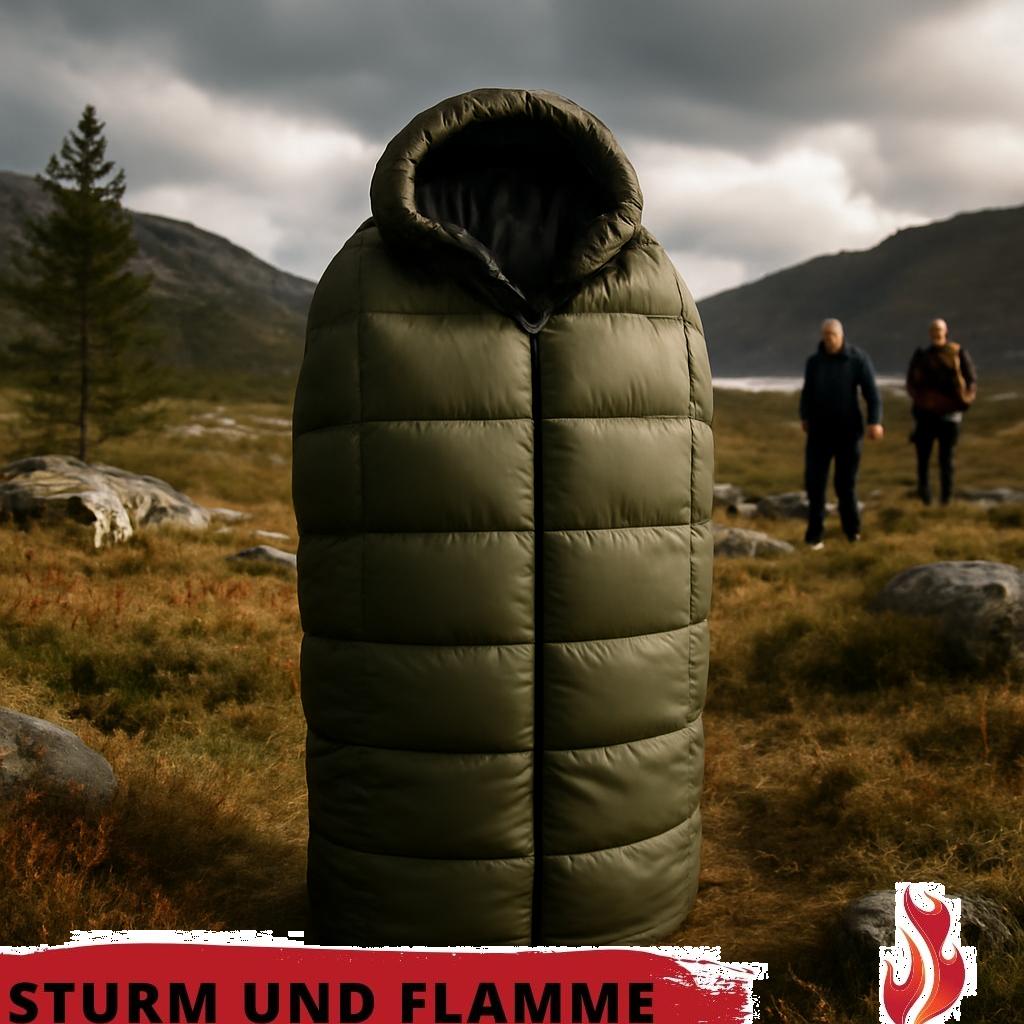 ALT Text: Doppelmantel-Schlafsack in warmer Notfallausrüstung, ideal für Schutz bei extremen Wetterbedingungen
