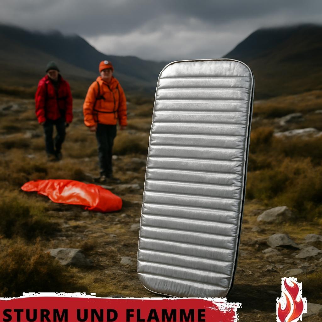 ALT Text: Isomatte mit reflektierender Folie als Teil der Notfallausrüstung für optimale Wärmeisolierung und Schutz bei Outdoor- und Notsituationen.