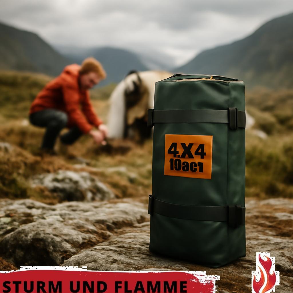 ALT-Text: Robuste 4x4 Zeltunterlage aus strapazierfähigem Material, ideal für den Einsatz in der Notfallausrüstung beim Camping und Outdoor-Abenteuern.