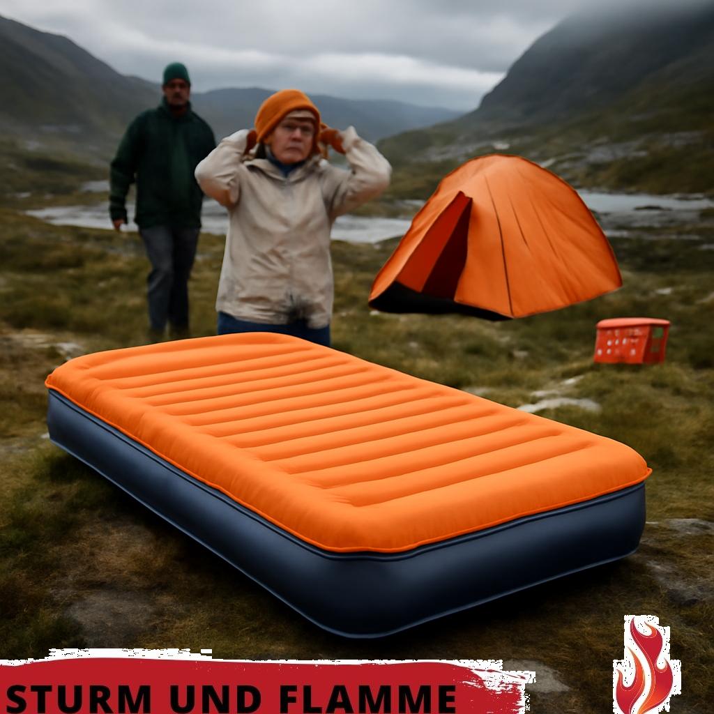 Aufblasbares Luftbett in Notfallsituation als praktische und platzsparende Notfallausrüstung für Übernachtungen
