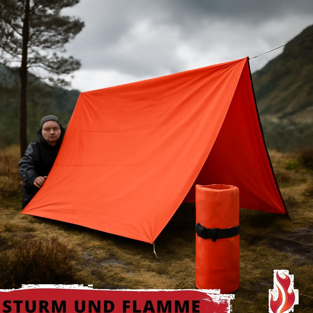 ALT-Text: Aufrollbare Unterschlupf Plane in kompakter Form – praktische Notfallausrüstung für Schutz und Sicherheit in jeder Situation.