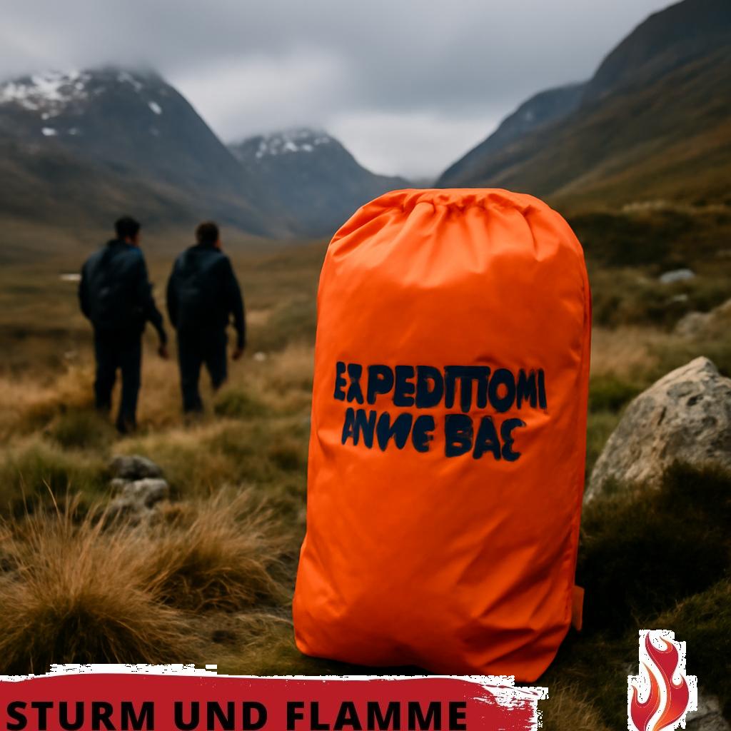 ALT Text: Expedition Bivvy Bag in robuster Notfallausrüstung, ideal für Schutz und Wärme bei Outdoor-Abenteuern.