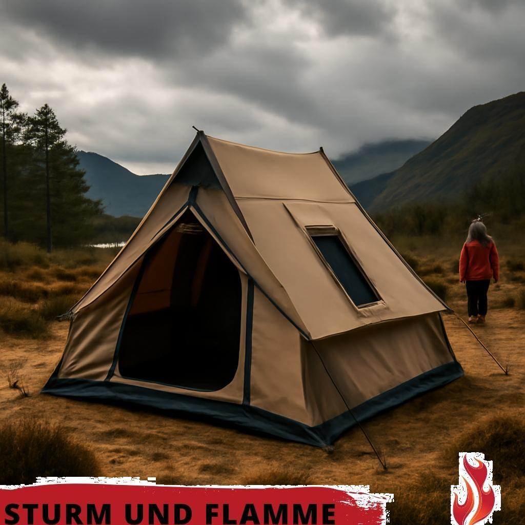 ALT-Text: Großes Cabin Tent als robuste Notfallausrüstung bei Outdoor-Einsatz, schützt sicher vor Wetter und bietet viel Platz.