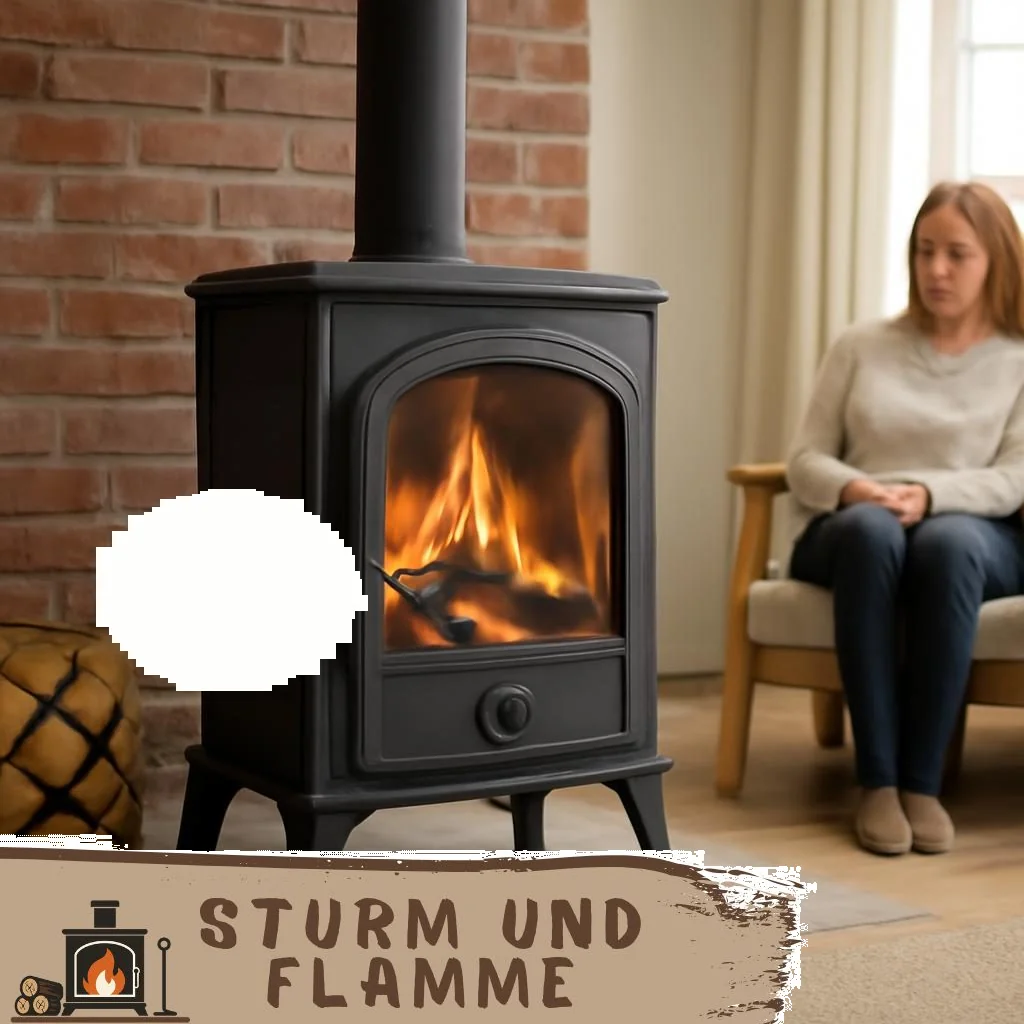 Gusseisen-Kaminofen mit Glasfront im modernen Wohnraum
