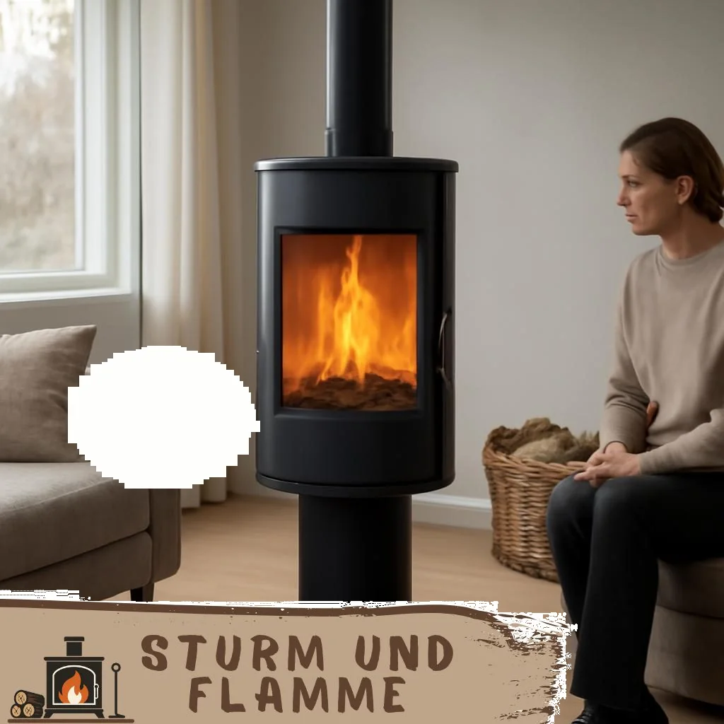 Kaminofen aus Stahl mit gläserner Tür im modernen Wohnzimmer