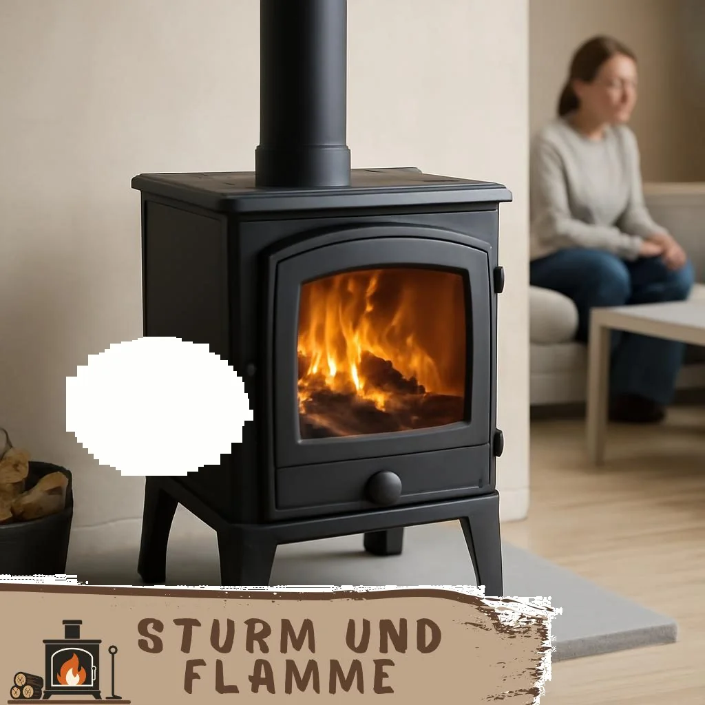 Kaminofen mit Herdplatte in modernem Wohnzimmer